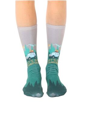 Let’s Go Camping Crew Socks - Green & Beige
